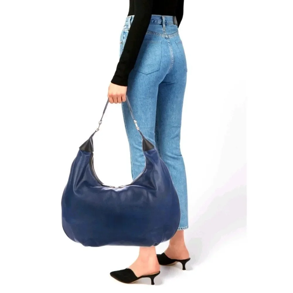 INDIA HICKS Isabella Navy Leather Large Hobo Bag